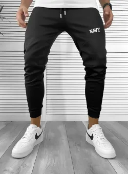 Pantaloni de trening negri silon conici 12376 45-3