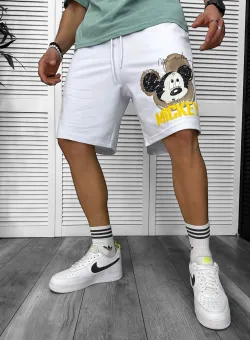 Pantaloni de trening scurti albi cu imprimeu Y241 O3-2.3