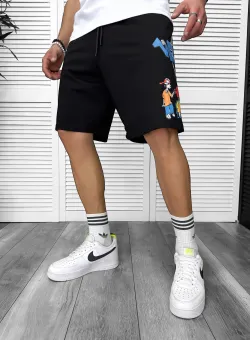 Pantaloni de trening scurti negri cu imprimeu Y240 N6-3.3
