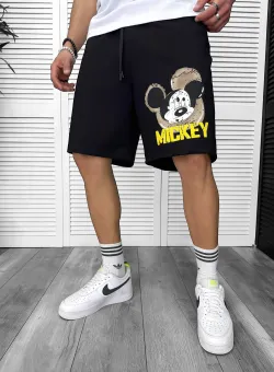 Pantaloni de trening scurti negri cu imprimeu Y241 O2-2.3