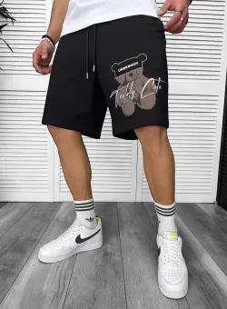 Pantaloni de trening scurti negri cu imprimeu Y245 O3-1.3