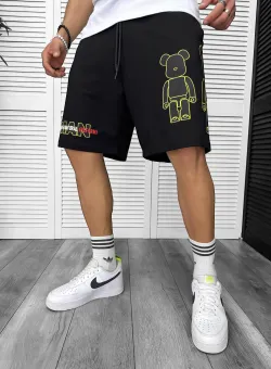 Pantaloni de trening scurti negri cu imprimeu Y246 N6-5.3