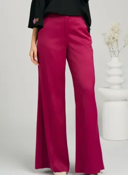 Pantaloni DY Fashion eleganti din fucsia magenta cu croi evazat