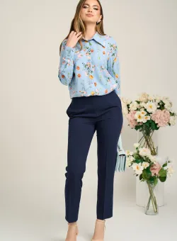 Pantaloni DY Fashion office din stofa bleumarin cu buzunare