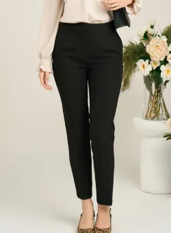 Pantaloni DY Fashion office din stofa negri cu dunga