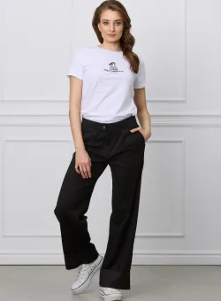 Pantaloni Eva negri cu baza intoarsa din satin