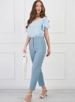 Pantaloni Karola bleu cu buzunare