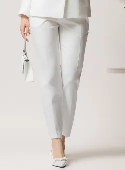 Pantaloni Moze office conici din stofa alba