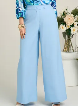 Pantaloni office din stofa bleu evazati