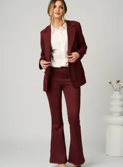 Pantaloni office din stofa catifelata bordo evazati