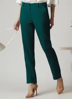 Pantaloni office din stofa verzi simpli cu buzunare