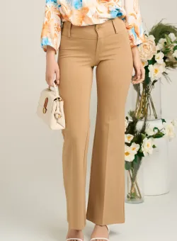 Pantaloni office din viscoza bej evazati