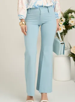 Pantaloni office din viscoza bleu evazati