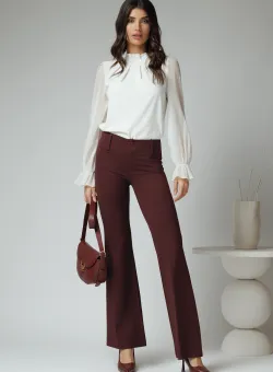 Pantaloni office din viscoza bordo evazati