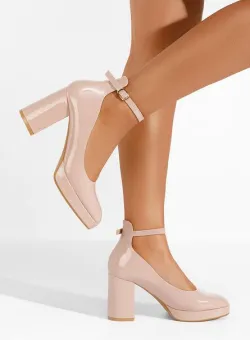 Pantofi cu toc gros Isperta bej