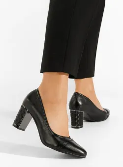 Pantofi cu toc gros Leona negri