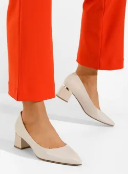 Pantofi cu toc gros Maera bej