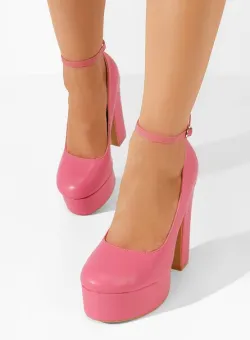 Pantofi cu toc gros si platforma Matea V3 fucsia