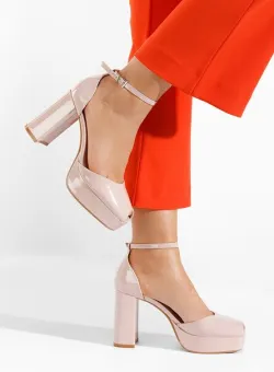 Pantofi cu toc gros si platforma Nixa bej