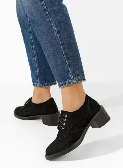 Pantofi cu toc si siret Slick negri