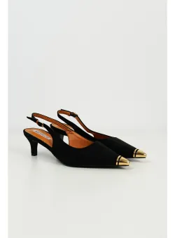 Pantofi Josie negri din piele intoarsa elcologica cu aplicatie metalica in varf