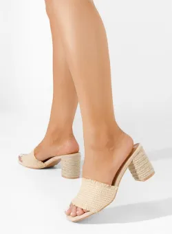 Papuci cu toc gros Eletia bej