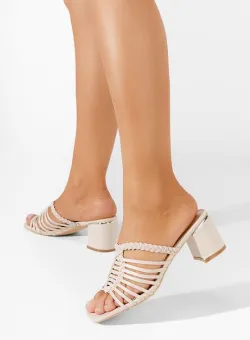 Papuci cu toc gros Sorlia bej