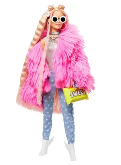Papusa Barbie, Extra Style, Fluffy Pink Jacket, 30 cm