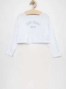 Pepe Jeans longsleeve din bumbac pentru copii Paullete culoarea alb, cu imprimeu