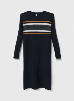 Pepe Jeans rochie fete culoarea bleumarin, midi, dreaptă