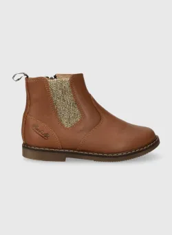 Pom D'api cizme chelsea din piele pentru copii CITY JODZIP culoarea maro