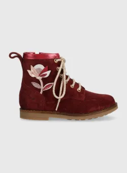 Pom D'api cizme din piele intoarsa pentru copii TRIP HI FLO culoarea bordo