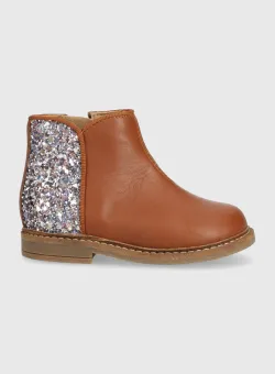 Pom D'api ghete din piele pentru copii RETRO BACK culoarea maro