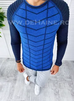 Pulover barbati gros albastru slim fit T3706. 14-5.1
