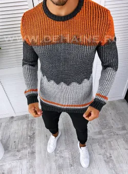 Pulover barbati gros gri slim fit T3626 14-5.1