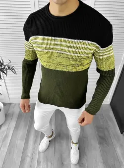 Pulover barbati gros kaki slim fit T3567 80-1