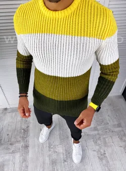 Pulover barbati gros kaki slim fit T3574 P19-5.1