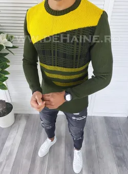 Pulover barbati gros kaki slim fit T3625 U3/W10-1.2