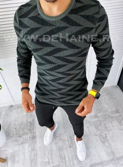 Pulover barbati gros kaki slim fit T3704 15-4.3