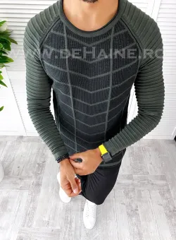 Pulover barbati gros kaki slim fit T3706 O6-4.2