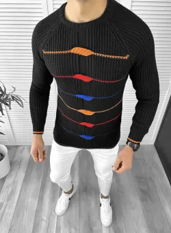 Pulover barbati gros negru slim fit T3587 Y6