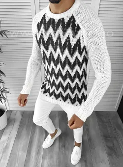 Pulover barbati gros slim fit alb T3613 I12-1/U6-1 / 31-4 E~