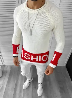 Pulover barbati gros slim fit alb ZR T3580 102-5