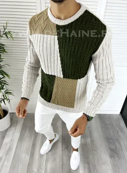 Pulover barbati gros slim fit bej T3611 I16-4.3