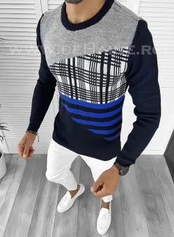 Pulover barbati gros slim fit bleumarin T3625 102-2/U2-2