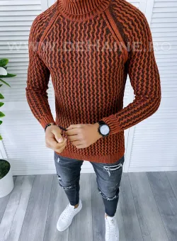 Pulover barbati gros slim fit caramiziu T3712 P19-3.2
