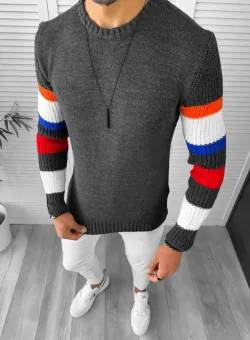 Pulover barbati gros slim fit gri inchis T3588 i6-4.2