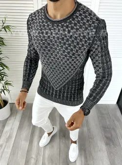 Pulover barbati gros slim fit gri inchis T3620 i18-4