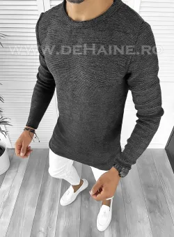 Pulover barbati gros slim fit gri inchis T3652 106-1