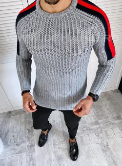 Pulover barbati gros slim fit gri T3570 24-1